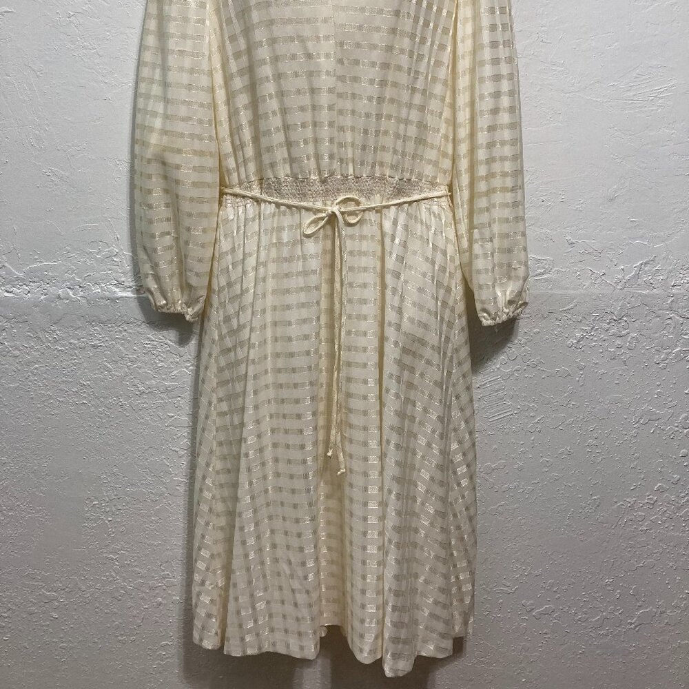 Vintage Sally Petite Knee Length Dress Sheer Coquette Fairy Unlined Cream Dainty - Picture 3 of 11